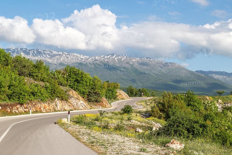 Mali i Thate mountain panorama on lake Prespa