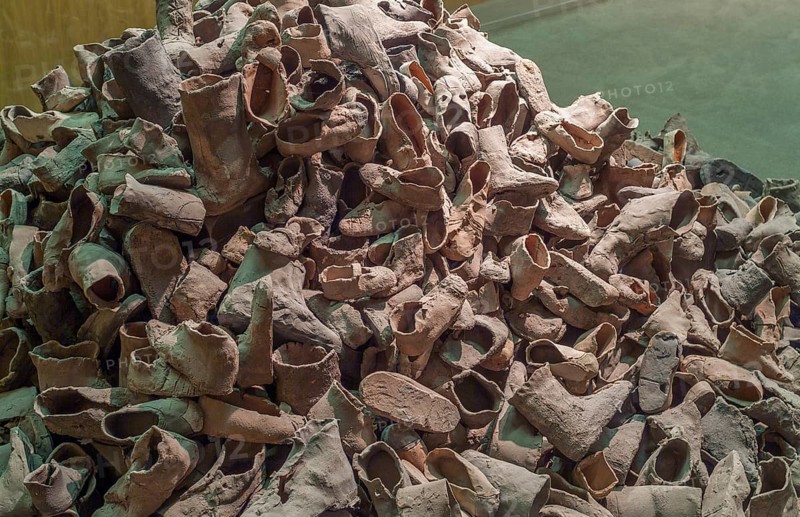 Heap of shoes in the museum Yad Vashem memorial
