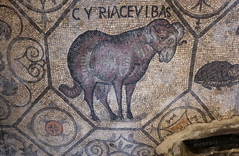 Early Christian mosaic floor with animal symbolism