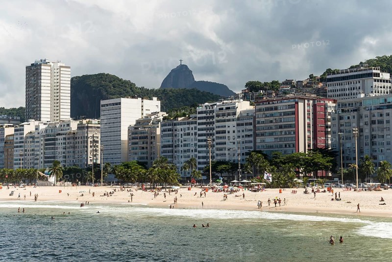 Arpoador Beach and Corcovado with Cristo Redentor statue behind