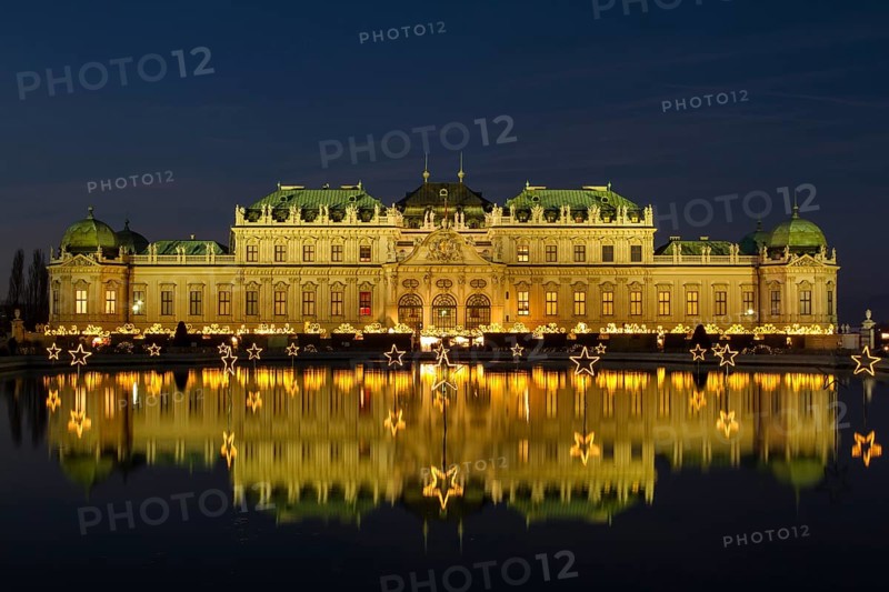 Christmas lights with Christmas Market in front of Belvedere Palace