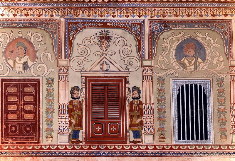 Murals in the courtyard of the Dr. Ramnath A. Podar Haveli Museum