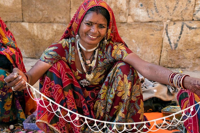 Saleswoman with colourful sari