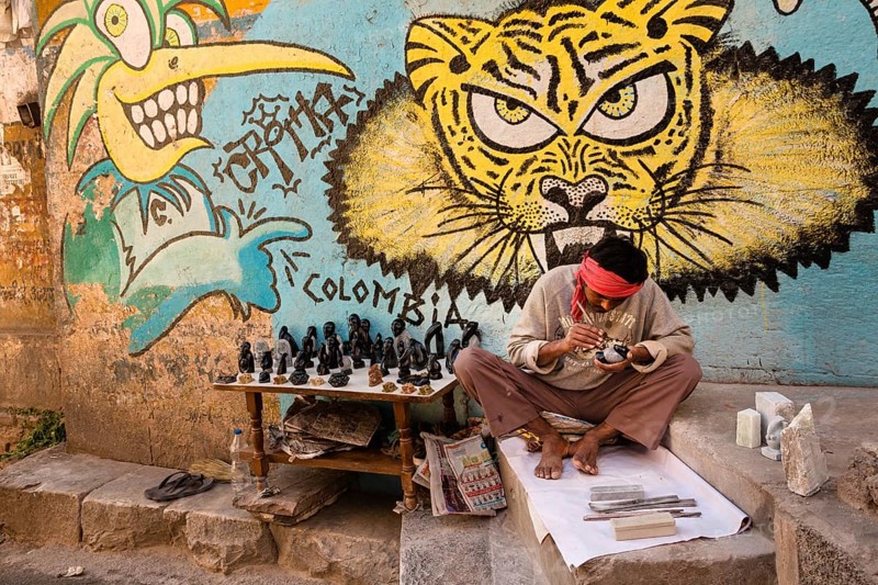 Street vendor with teak figures