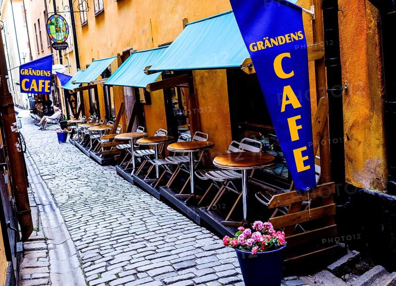 Exterior view of a cafe in the historic centre Gamla Stan