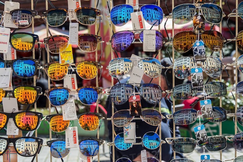 Sunglasses for sale at a stand
