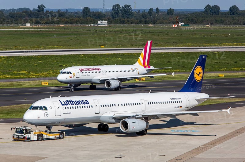 Lufthansa Airbus A321 and German Wings Airbus A320 on taxiways