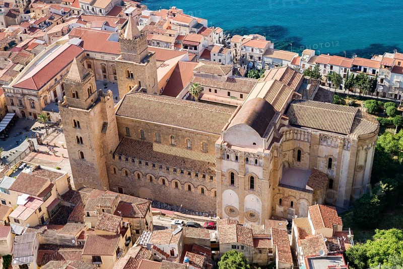 View from Rocca di Cefalu on Cefalu Cathedral and historic centre