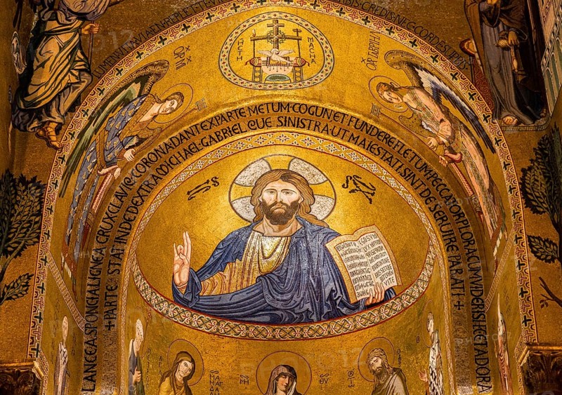 Byzantine mosaic of Christ Pantocrator in the apse of Cappella Palatina