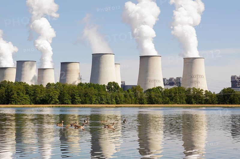 Cooling towers viewed across Halterteich