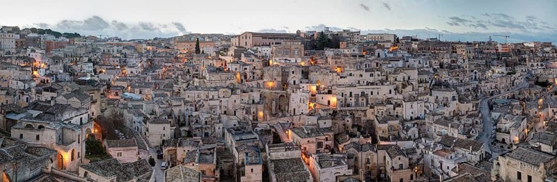 View from Convento di Sant'Agostino across Sasso Barisano at dusk