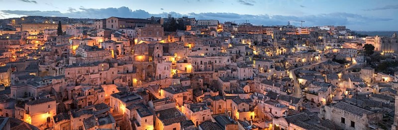 View from Convento di Sant'Agostino across Sasso Barisano at dusk