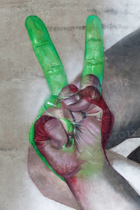 Clenched fist making Victory sign