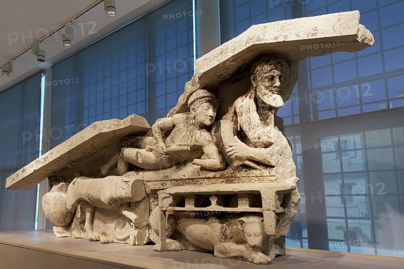 Fragment of a gable of a Greek temple with mythological figures