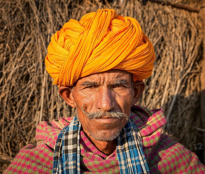 Portrait of Rajasthani man with a yellow turban