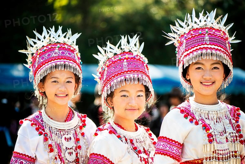 Traditionally dressed Hmong women at their New Year festival