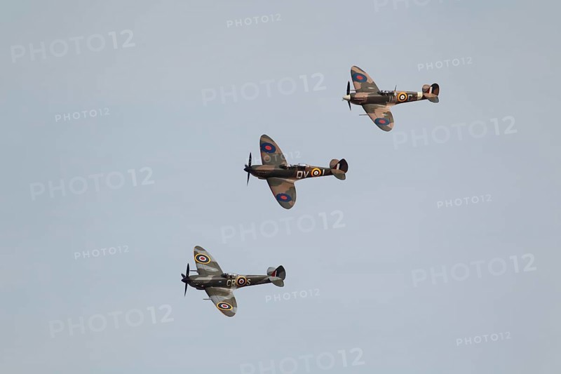 Three Supermarine Spitfire aircraft from the Royal Air Force