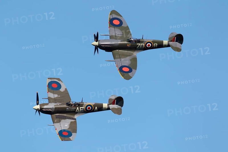 Two Supermarine Spitfire aircraft from the Royal Air Force