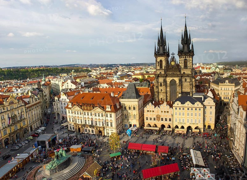 Tyn Church and Old Town Square with the Easter Market