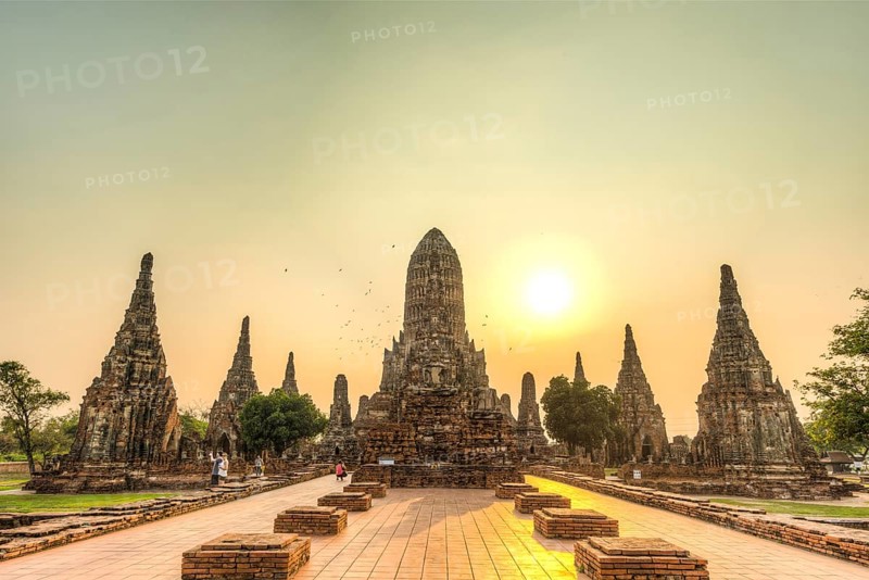 Buddhist temple at sunset