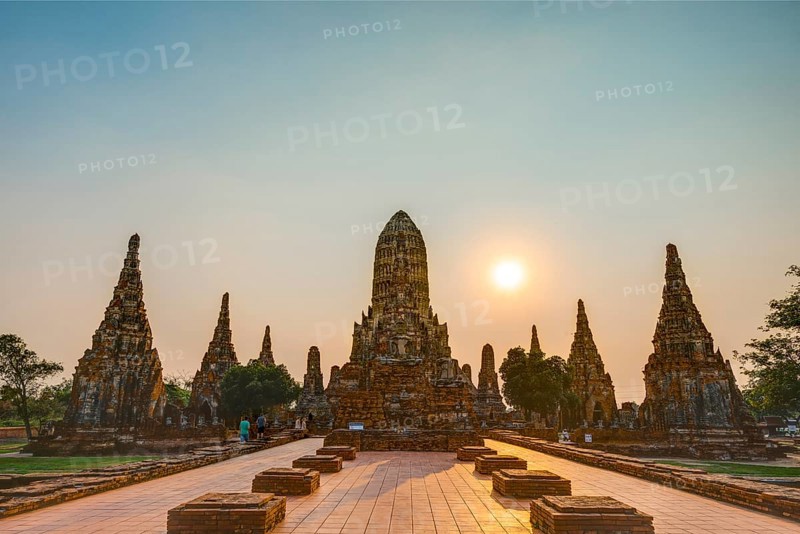 Buddhist temple at sunset