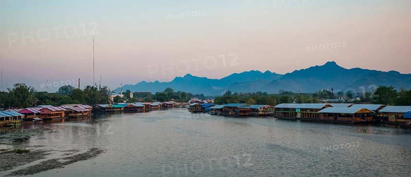 Floating houses at dusk