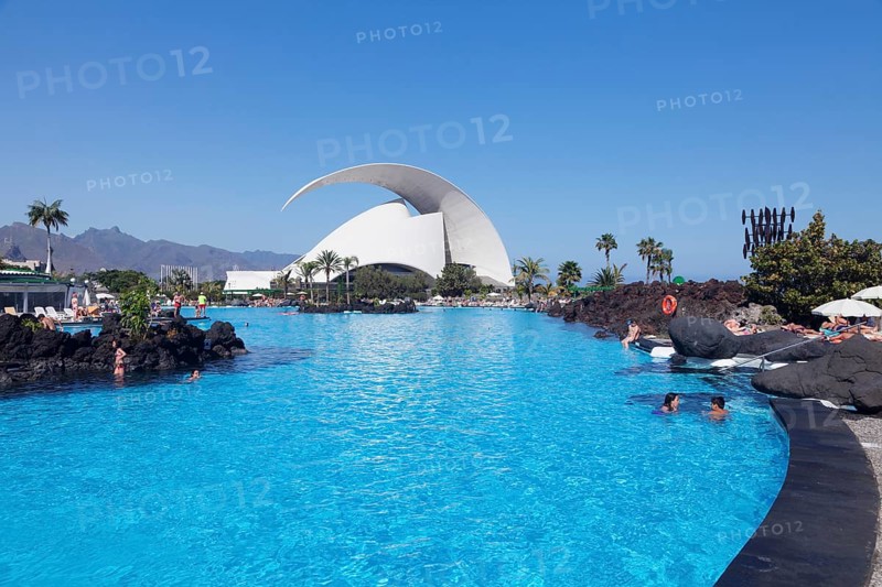 Water park Parque Maritimo Cesar Manrique and Auditorium by Santiago Calatrava