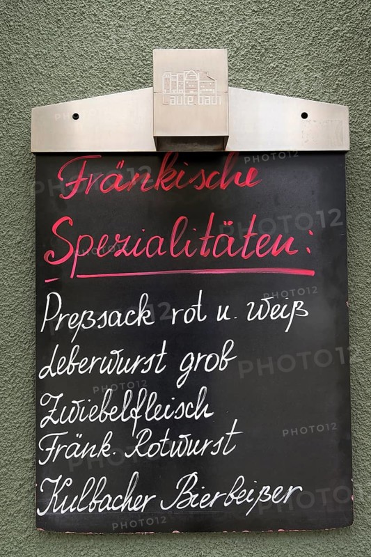 Tavern board advertising Franconian specialties