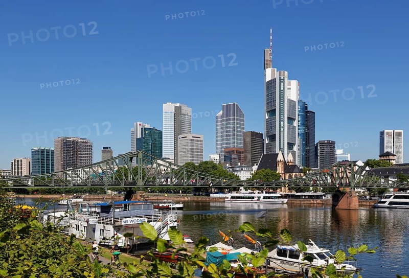 Eiserner Steg or Iron Bridge across Main river and financial district