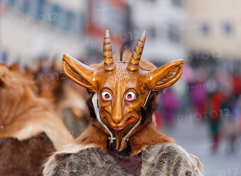 Wooden goat mask from the Narrenverein Bavendorf fool's guild