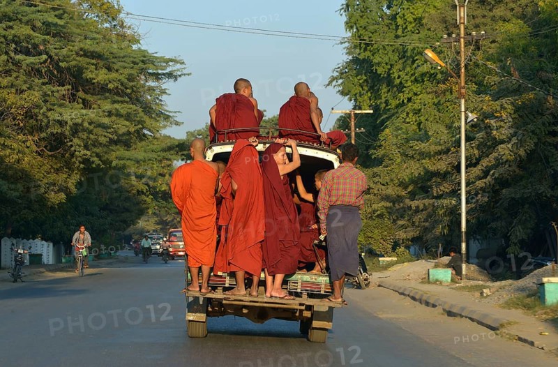 Monks on back of truck