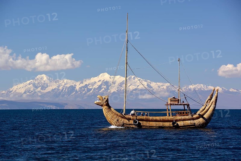 Typical reed boat on Lake Titicaca