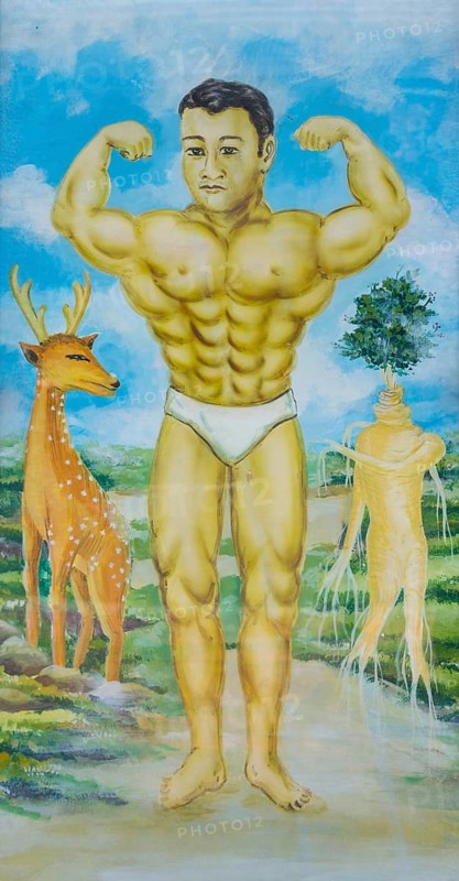 Painting of a Thai man showing his strong muscles