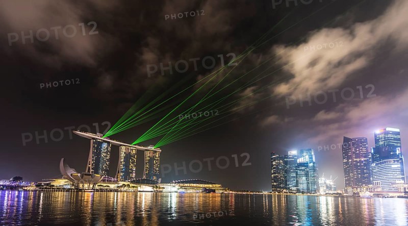 Laser show at the Marina Bay Sands Hotel and downtown area