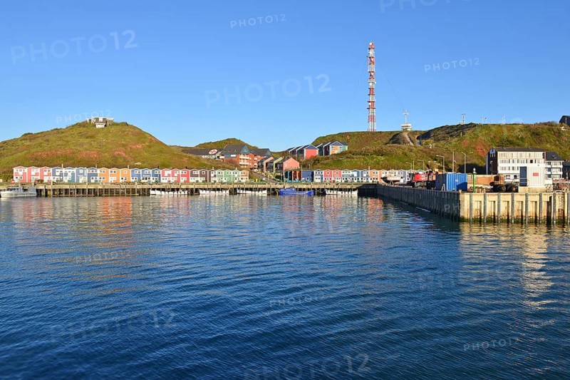 Inland port with lobster shacks and transmission tower