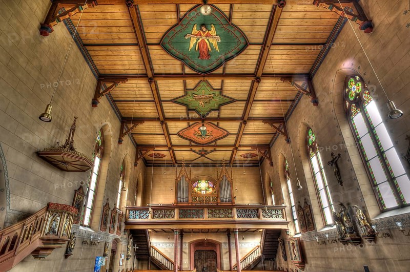Interior with organ loft of St. Laurentius Church
