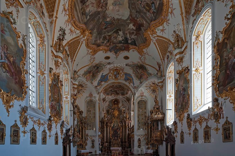 Interior with the altar of the school church
