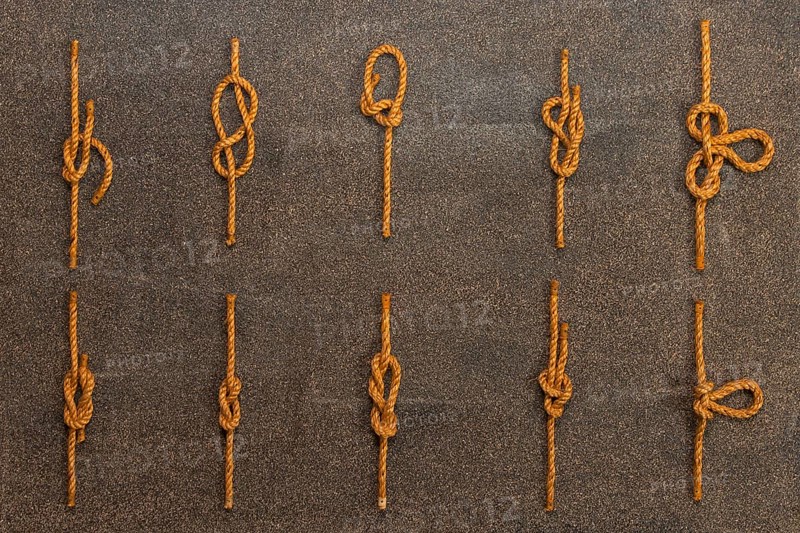 Various tied rope knots