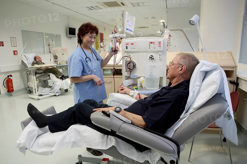 Patient and nurse during outpatient dialysis in the dialysis center of the Dominikus Krankenhaus hospital