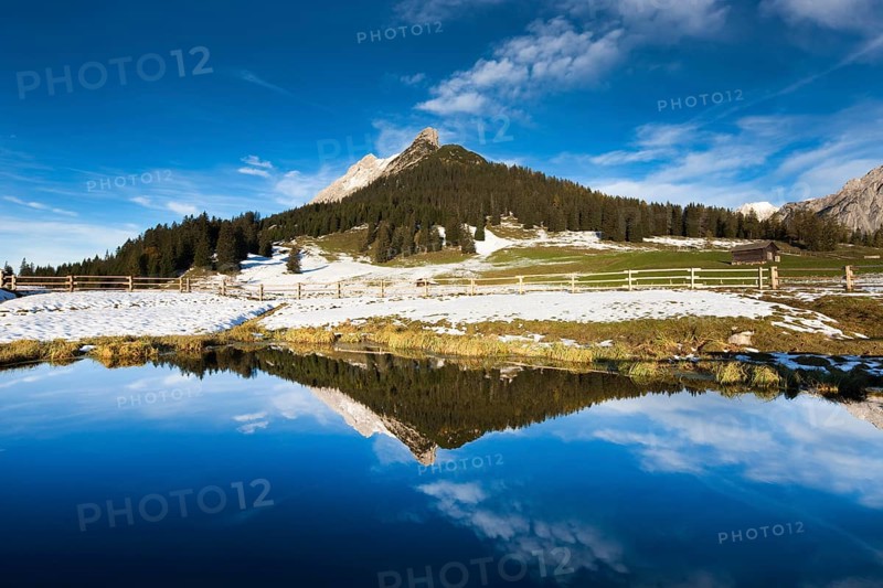 Walderkamp peak and Hundskopf reflected in a small lake