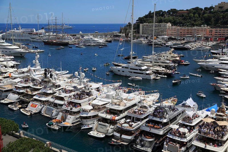 View of Port Hercule with yachts and cruise ships during the Formula 1 Grand Prix 2015