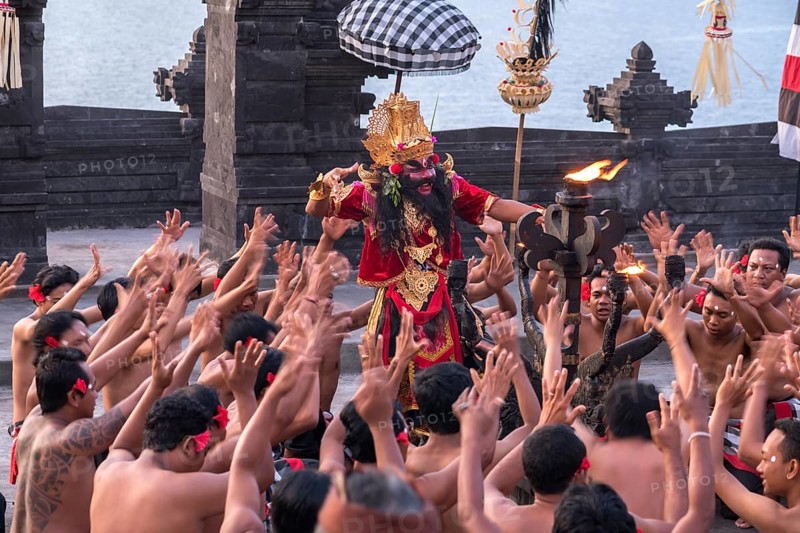 Dancers performing the classic Balinese Kecak Dance in Uluwatu Temple