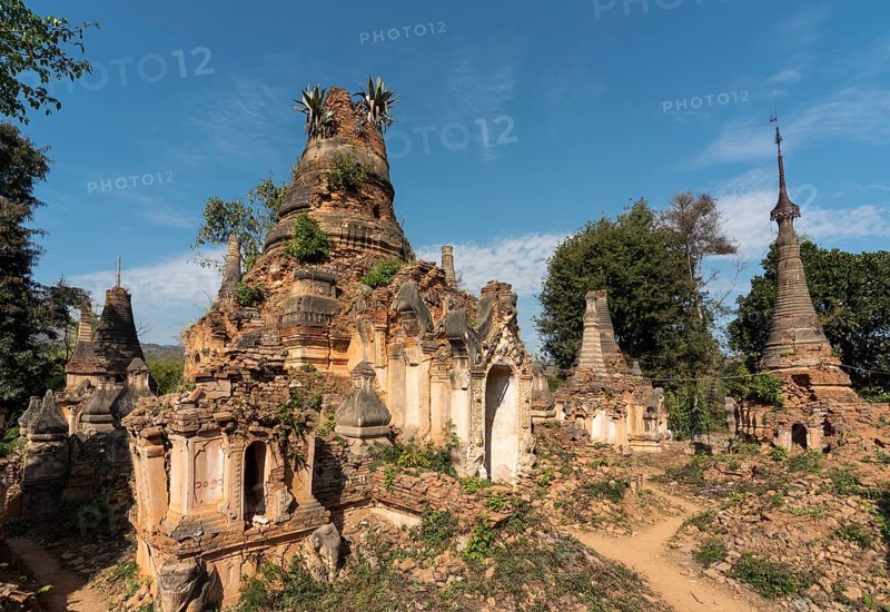 Crumbling stupas at Nyaung Oak Monastery in Inthein