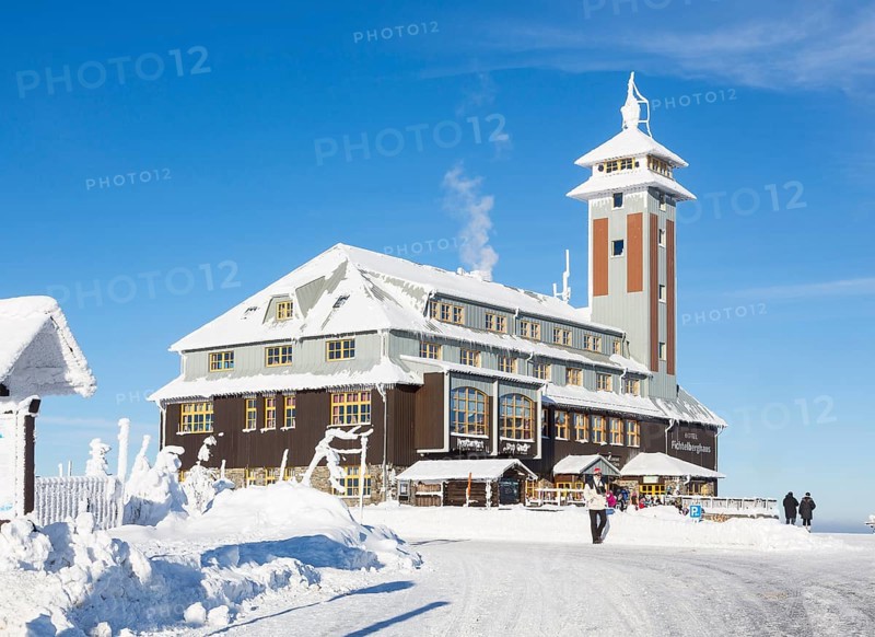 Fichtelberghaus on the summit of Fichtelberg with snow in winter