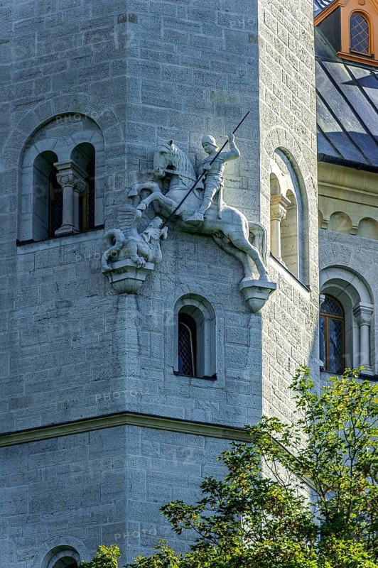 Sigurd the Dragon Slayer at the stair tower of Neuschwanstein Castle