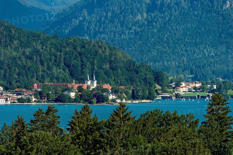 View over Lake Tegernsee on the monastery of the city Tegernsee