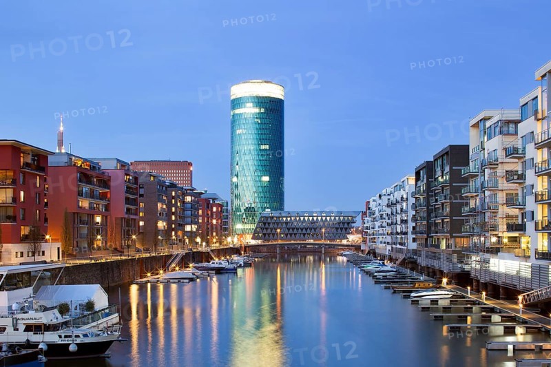 Residential and office buildings in the Westhafen harbor