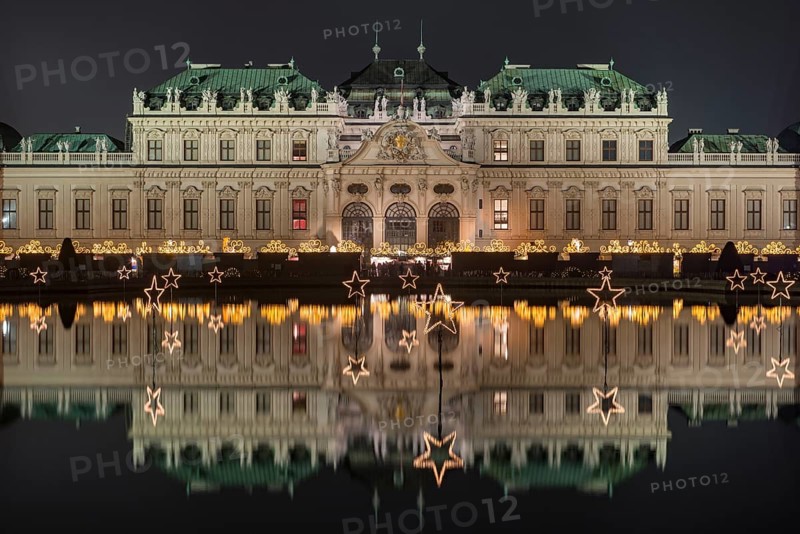 Belvedere Castle with Christmas lights at night