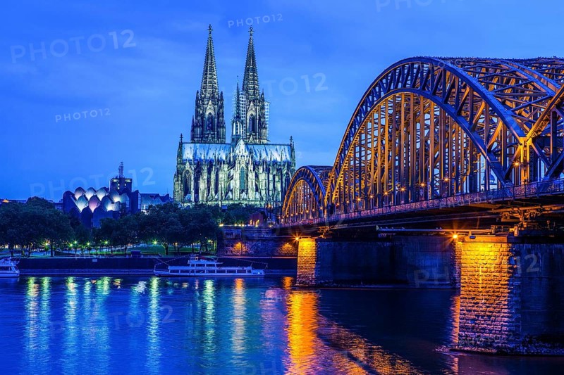 Hohenzollern Bridge and Cologne Cathedral on the Rhine at night