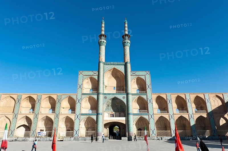 Tekiyeh Amir Chaqmaq Square and facade of former mosque with twin minarets